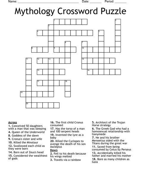 Greek Mythology Crossword Puzzles